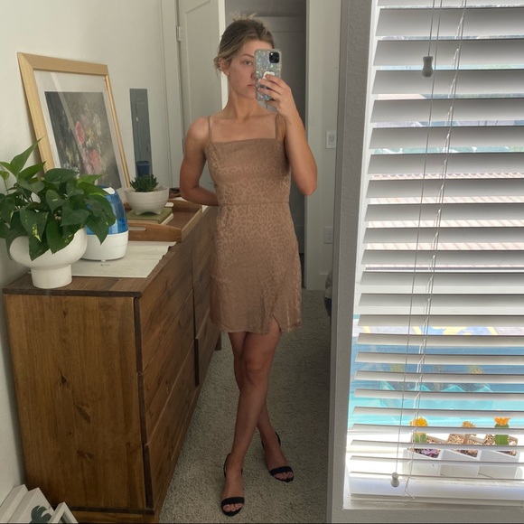 NWOT cheetah/leopard tan satin mini dress - Picture 5 of 10